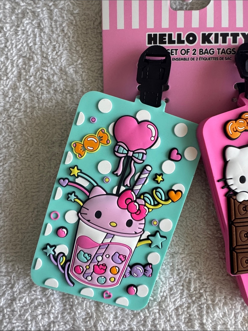 Hello Kitty Pink & Mint Cartoon Silicone Bag Tags Set of 2 - Picture 2 of 7